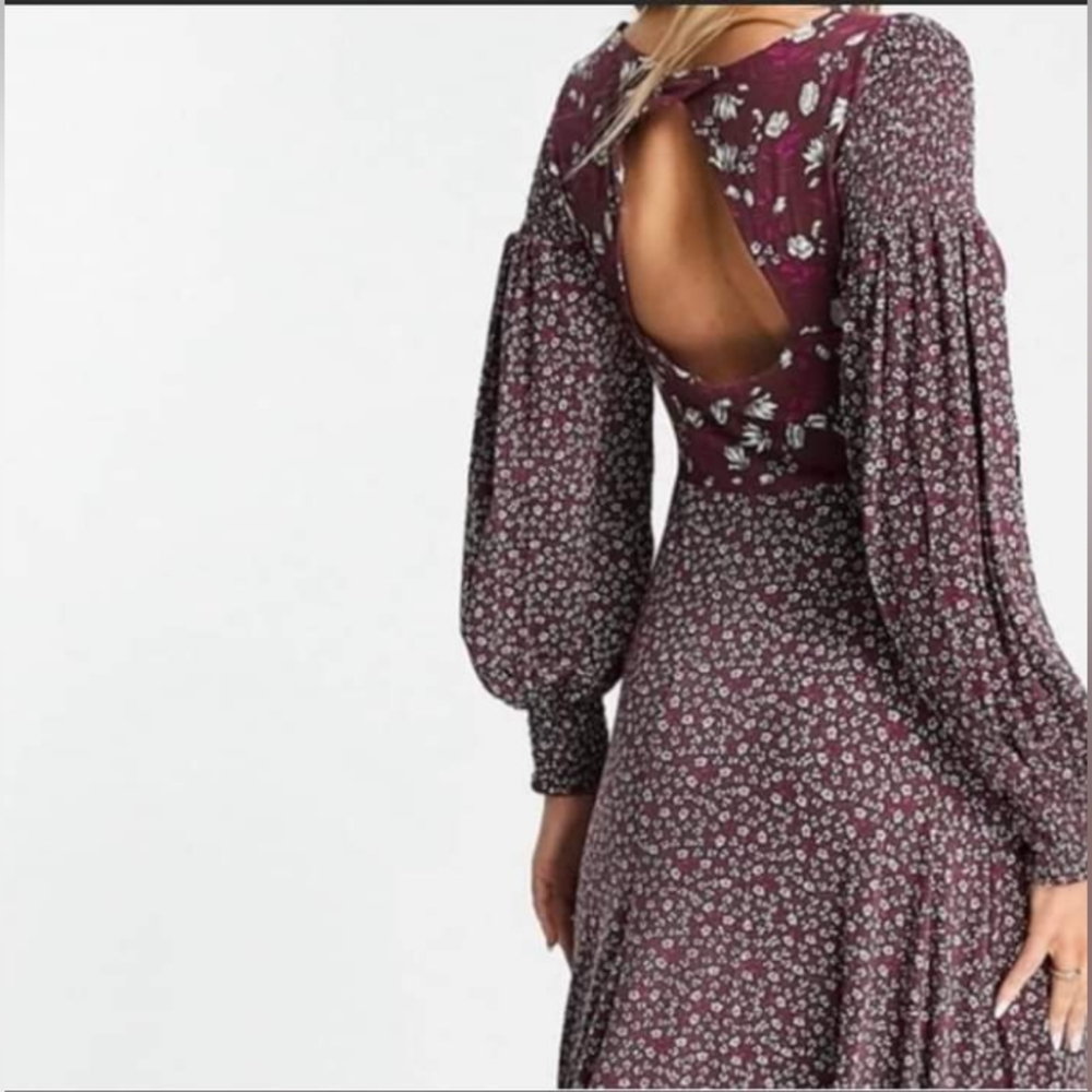 NEW Free People Women Love Story Maxi Dress Raisin Combo Burgundy Brown Floral M - Picture 6 of 16